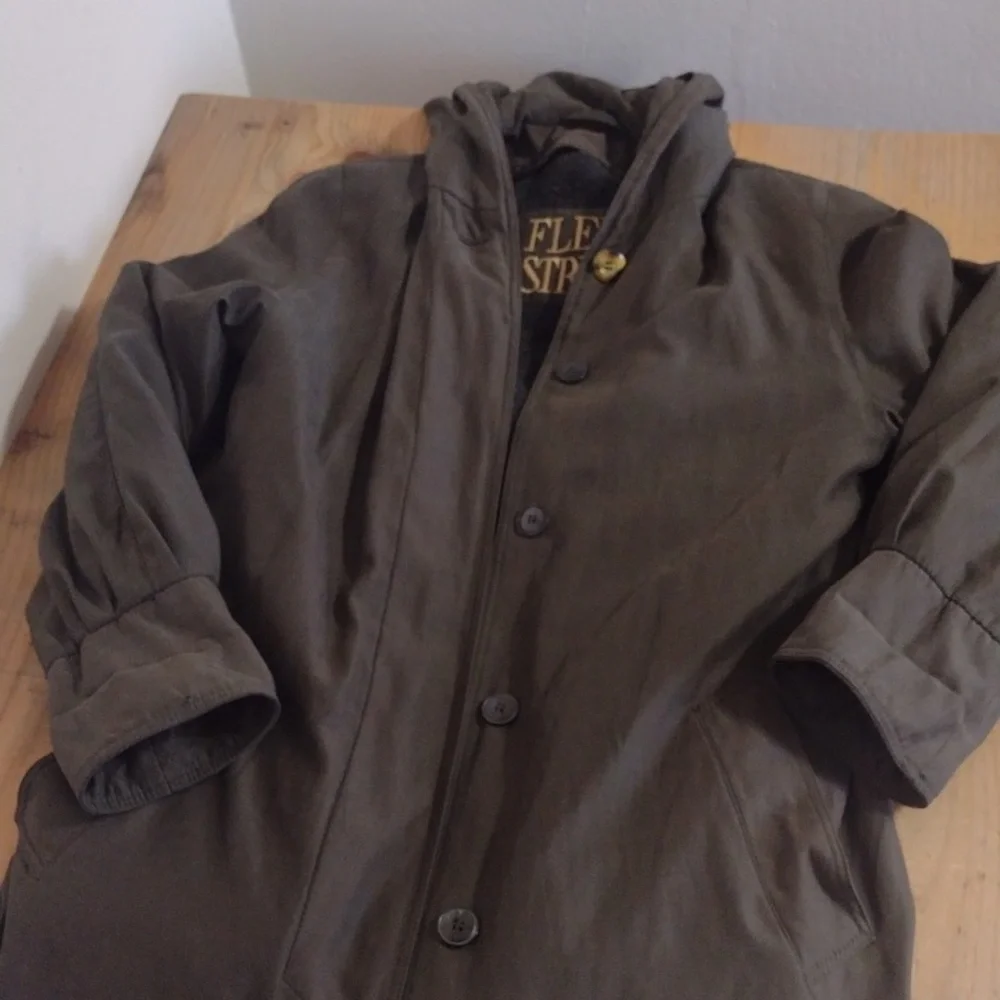 Fleet Street Vintage Olive Khaki Wool Blend Hooded Belted Trench Coat Size 4p